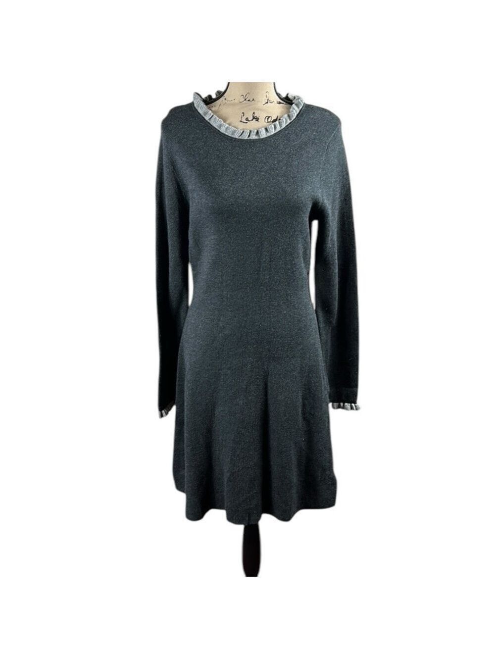 Adrienne Vittadini Ruffle Trim Sweater Dress Size L